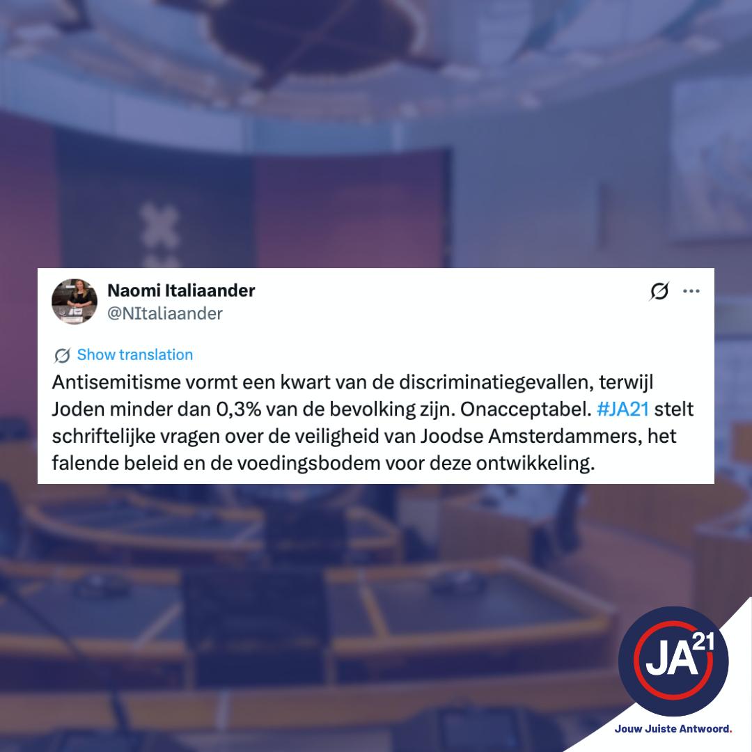 Kwart van de discriminatiezaken gaat over antisemitisme; JA21 stelt vragen.